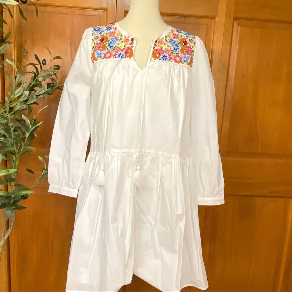 J Crew Cotton Poplin Tunic With Farmers Market Embroidery NWOT Size Extra Small